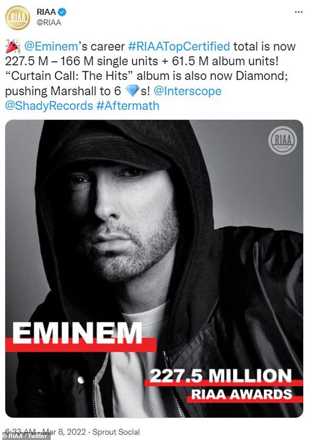 Massivo: Com as novas unidades aprovadas, a lenda do hip-hop agora tem um total de 227,5 milhões de unidades, que se divide em 166 milhões de singles e 61,5 álbuns.