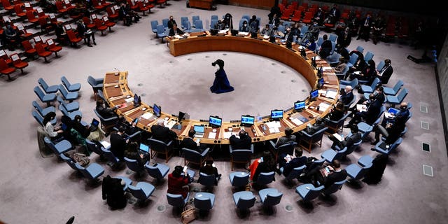 FOTO DE ARQUIVO: Uma visão geral da reunião do Conselho de Segurança das Nações Unidas após a invasão russa da Ucrânia, na sede das Nações Unidas em Manhattan, Nova York, Nova York, EUA, 28 de fevereiro de 2022. 