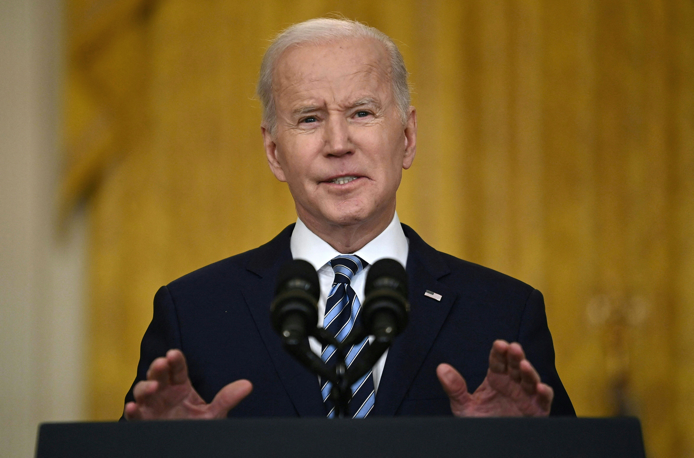 O presidente Joe Biden fala ao abordar a invasão da Ucrânia pela Rússia, da Sala Leste da Casa Branca na quinta-feira, 24 de fevereiro de 2022, em Washington, DC. 